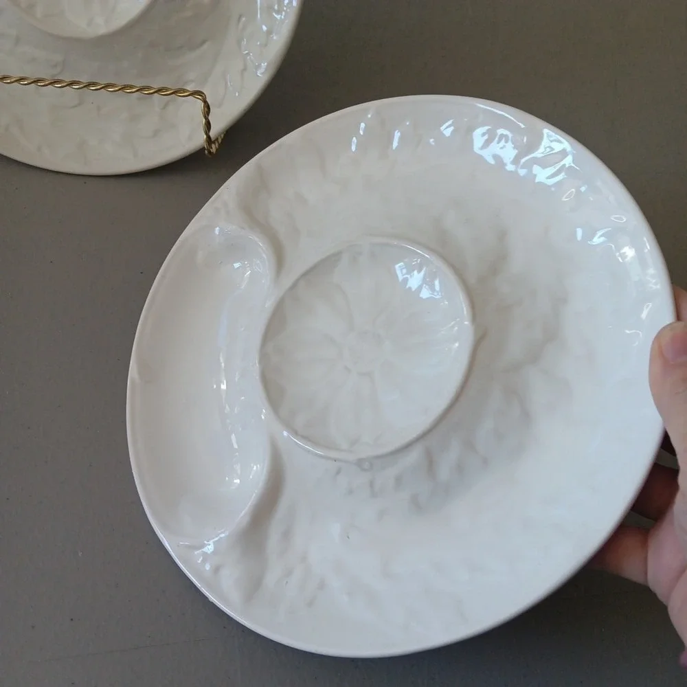 3 Artichoke Plates Portugese Pottery White 9" Serving Dish VTG Seafood Shell‎ - Picture 3 of 9